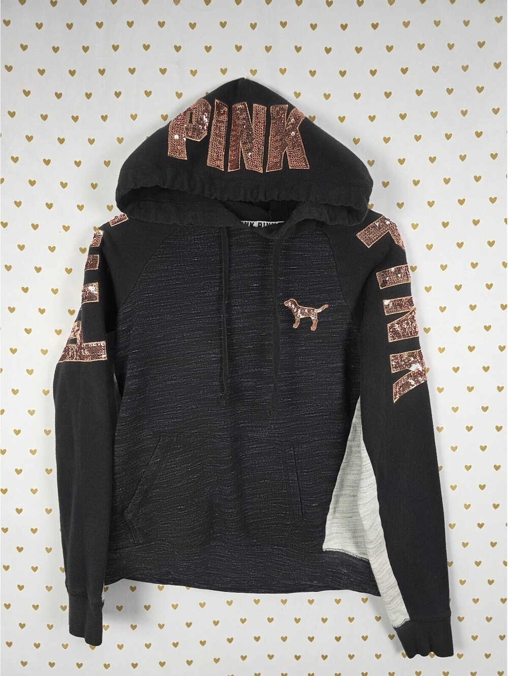 Victorias Secret Pink Gold Bling sequined Hoodie Full zip Jacket Medium